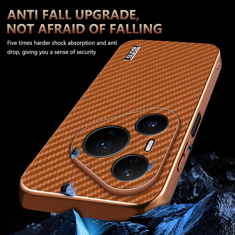 Luxury Carbon Fiber Texture Leather Case with Plated Soft Bumper Back Cover