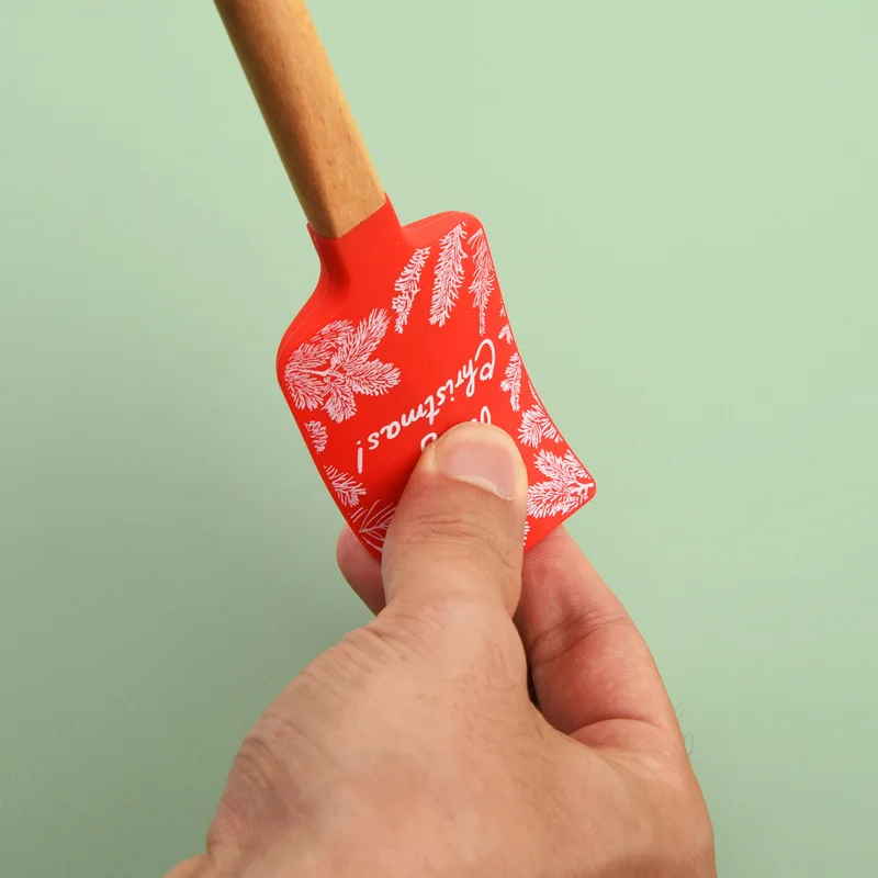 Christmas Themed Wooden Handle Pastry Batter Mixing Scraper Cake Cream Silicone Spatula Baking Decorating Tools
