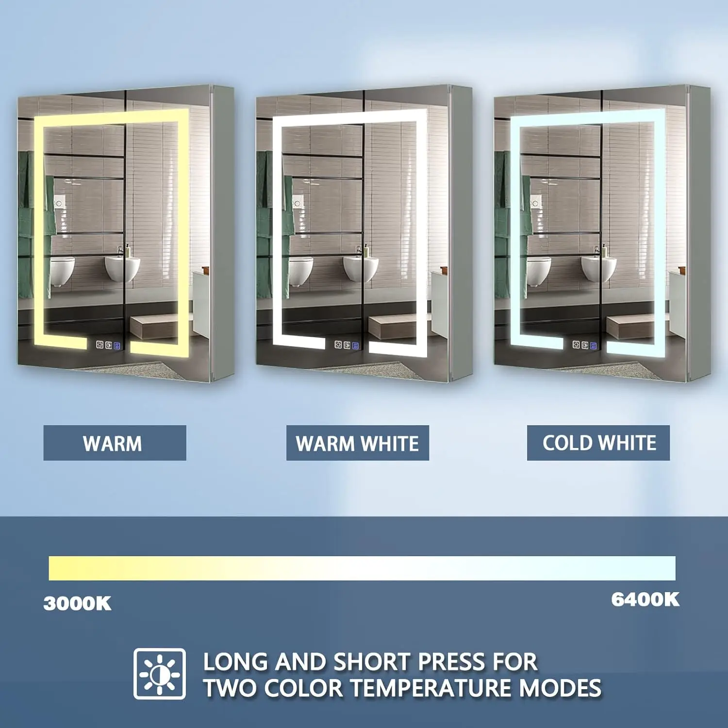 LED Lighted Bathroom Medicine Cabinet with Mirror, 24 x 30 Inch, Recessed or Surface led Medicine Cabinet, Defog, Steple 4