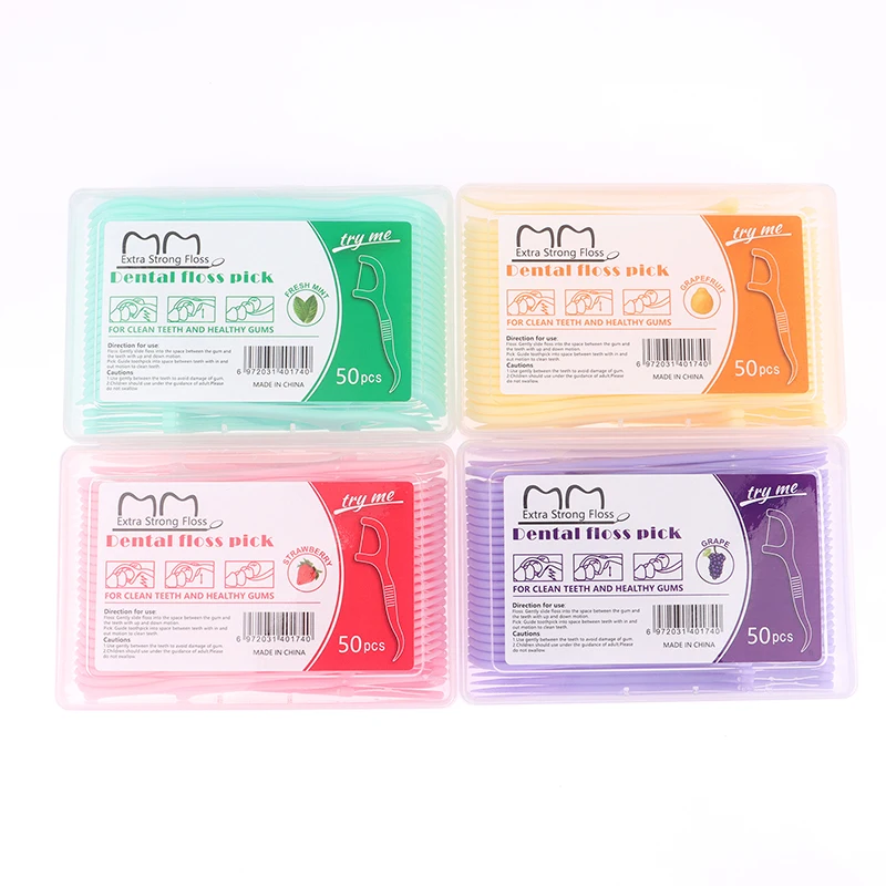Dental Floss Stick 50Pcs/Box Floss Toothpick Set Colorful Fruit Flavor Tooth Cleaning Dental Pick Oral Hygiene Care