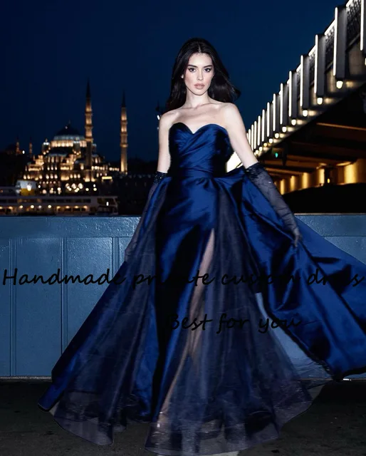 Abiti da sera a sirena in raso blu Navy abito da ballo per