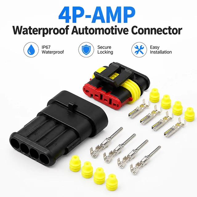 4Pin Waterproof AMP Auto Connector 18AWG M/F 1.5mm Term Quick Disconnect for Car Truck VehicleDJ7041-1.5-11/21 282088-1/282106-1 1
