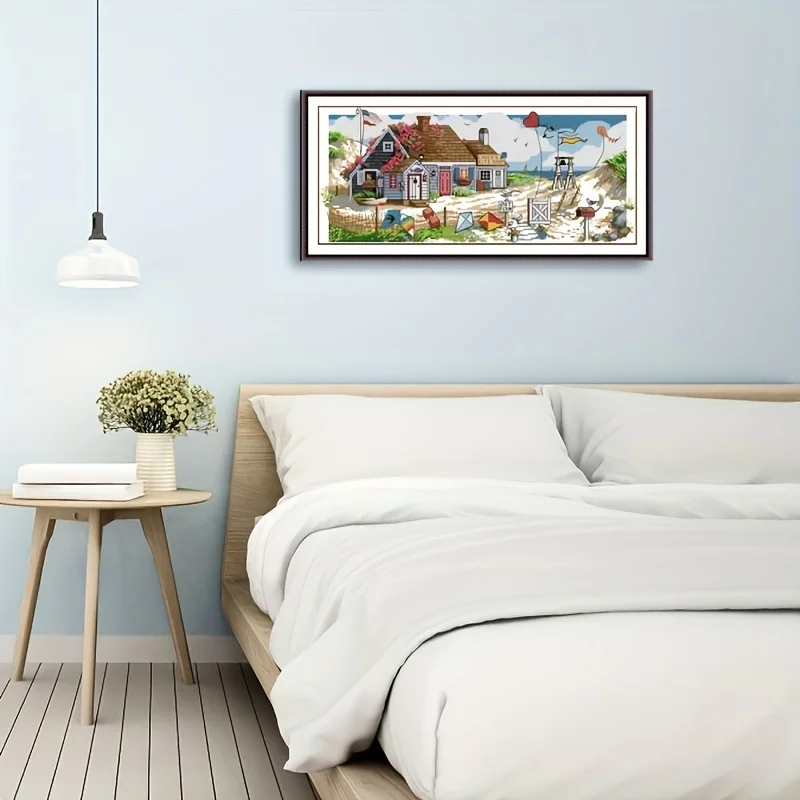Seaside cottage print cross stitch kite painting living room home decoration hanging painting DIY self embroidery material package