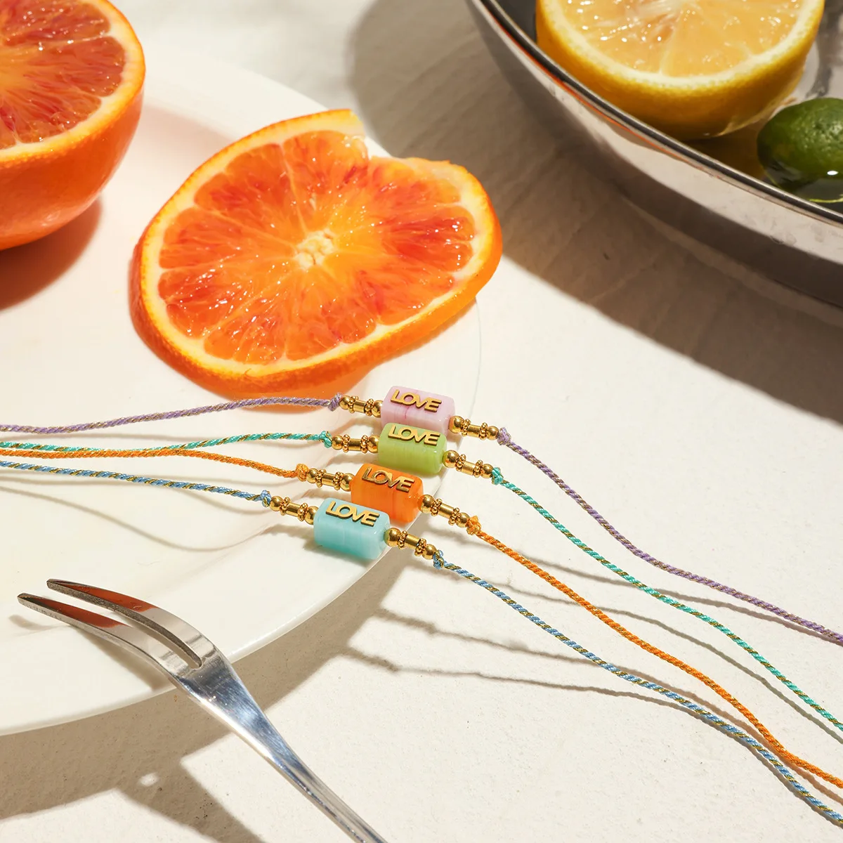 Colorful Rope Chain Clavicle Necklace Lettering 'LOVE' Square Natural Stone One Piece Choker Femal Delicate Summer Daily Jewelry