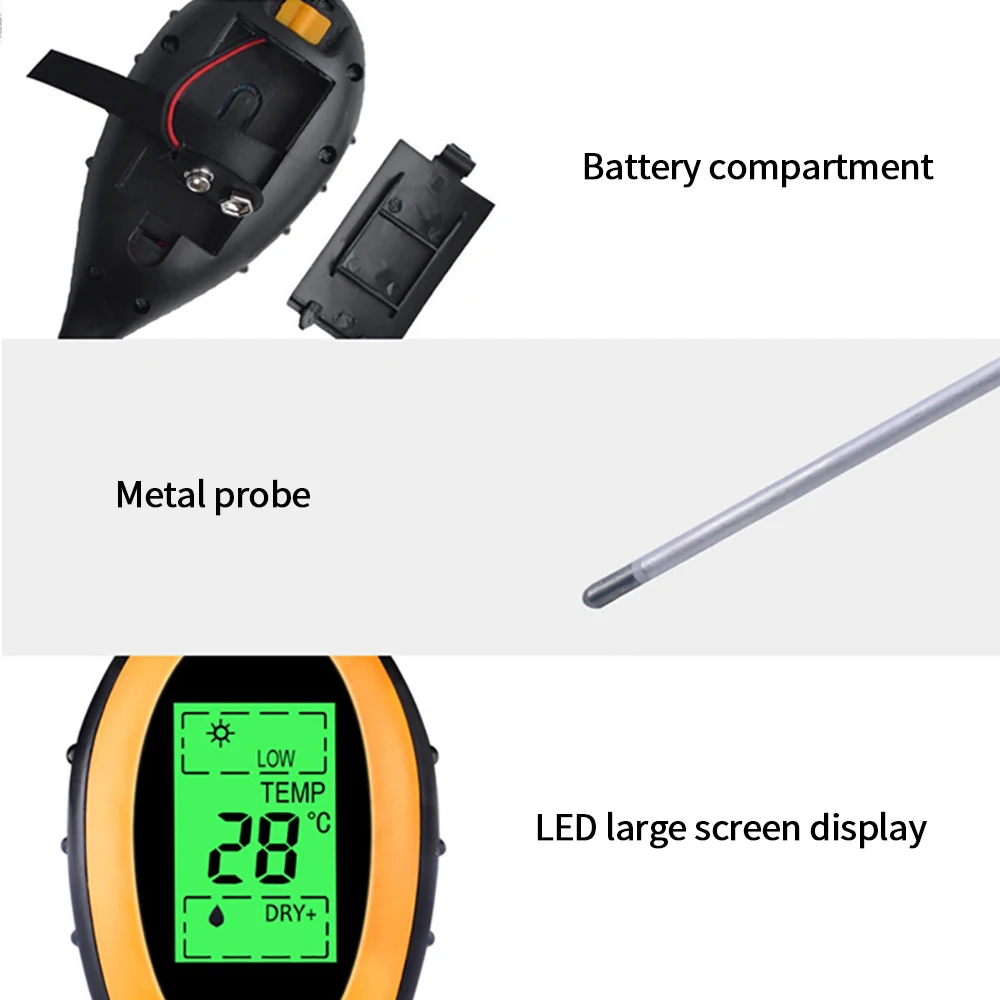 Soil PH Meter Tester Soil Tester Meter Moisture Monitor Temperature Sunlight for Gardening Plants Farming With Blacklight