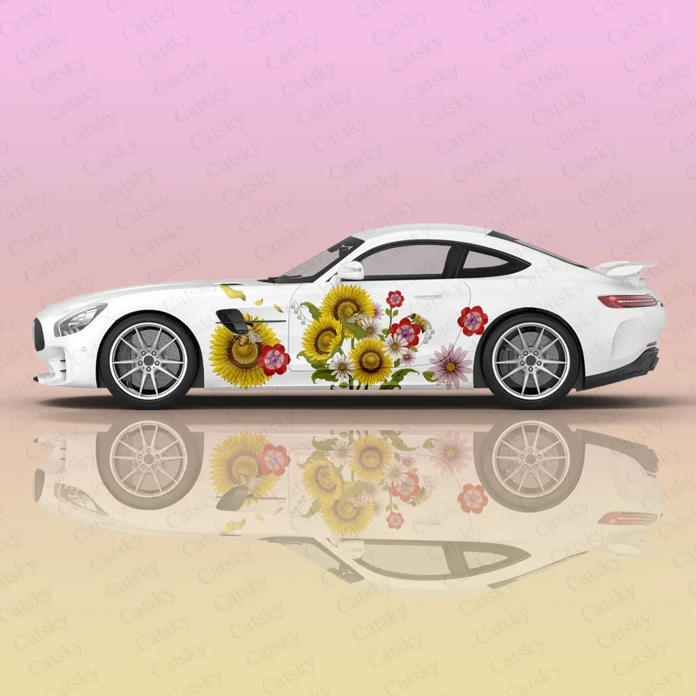 

Sunflower Oil Painting Design Pattern Car Body Stickers Itasha Vinyl Car Side Decal Auto Body Sticker Automobile Decor Stickers