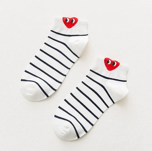 Kawaii Women 3D Ear Socks Red Heart Pattern with Big Eyes Cute Campus Simple Girls Basic Sokken Happy Funny Sweet Calcetines