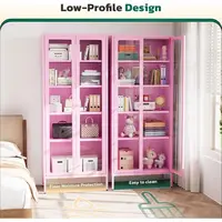 5-Tier Metal Glass Display Cabinet, Tall Curio Storage with Pink Steel Shelves, Ideal for Home Office, Living Room, Pantry 6