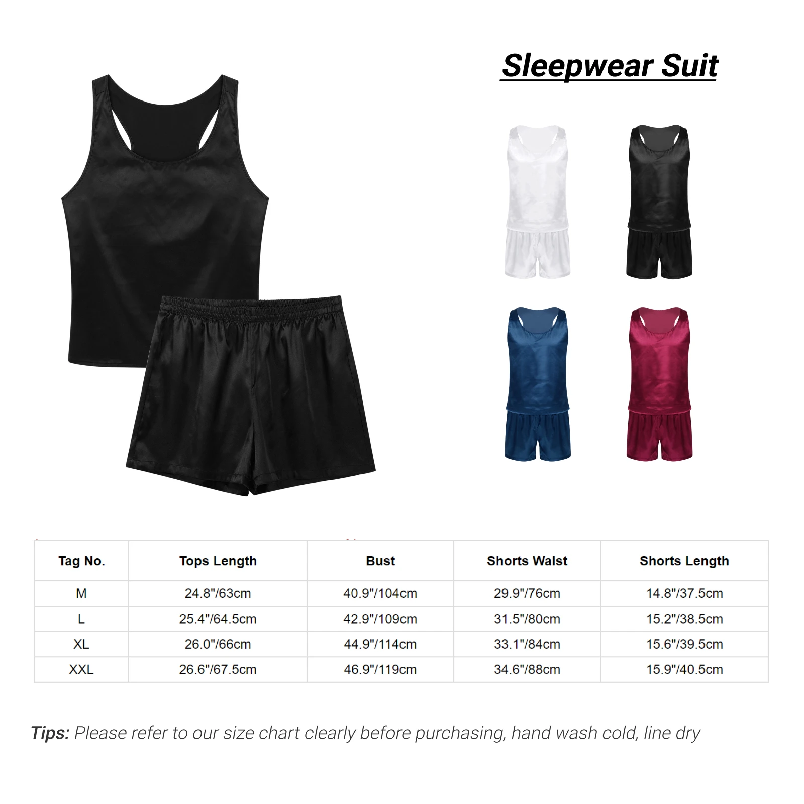 Fashion Men's Pajamas Set Summer Satin Male Sleeveless Tank Top Shorts Sleepwear Loungewear Nightwear Homesuit Casual Homewear