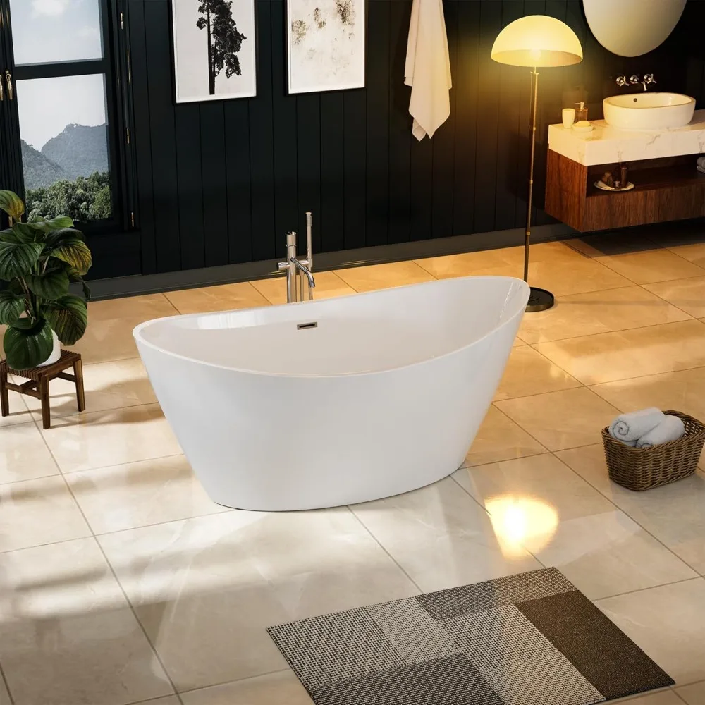 A white bathtub is installed in the bathroom 67" Acrylic Freestanding Bathtub hot tub  bathtub  inflatable hot tub  tub 5