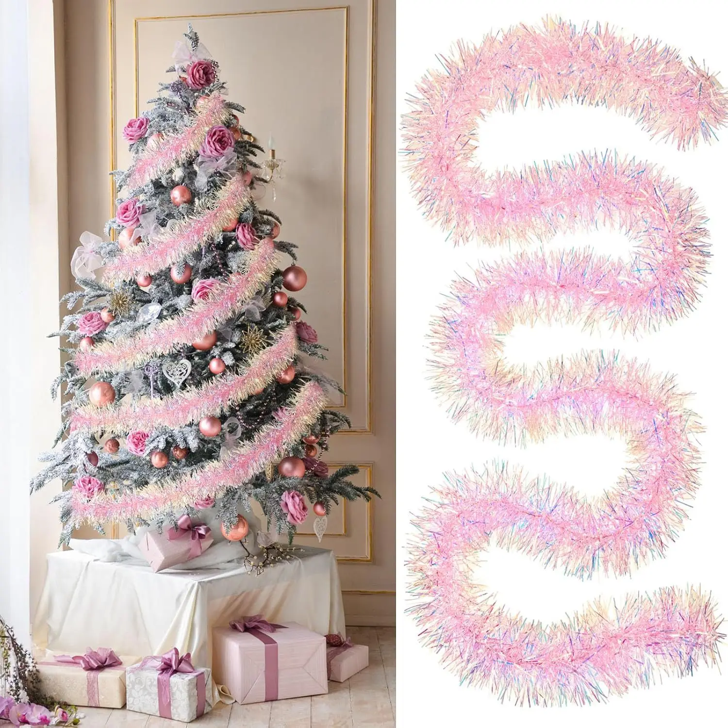 Pink PVC Tinsel Garland for Christmas Party Decor