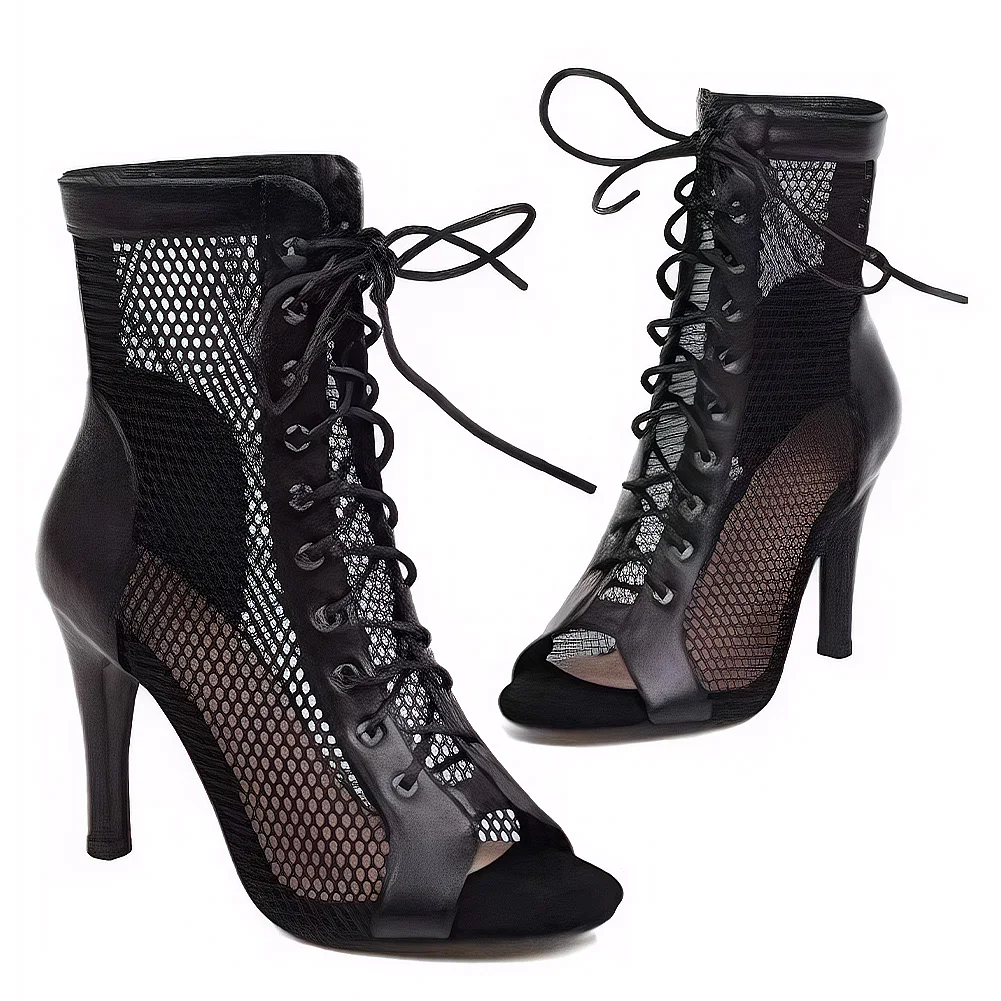 New Sexy High Heels Hollow Mesh Sandals Summer Fashion Trend Comfort Peep Toe Boots Stilettos Jazz Dance Female Shoes Plus Size 2