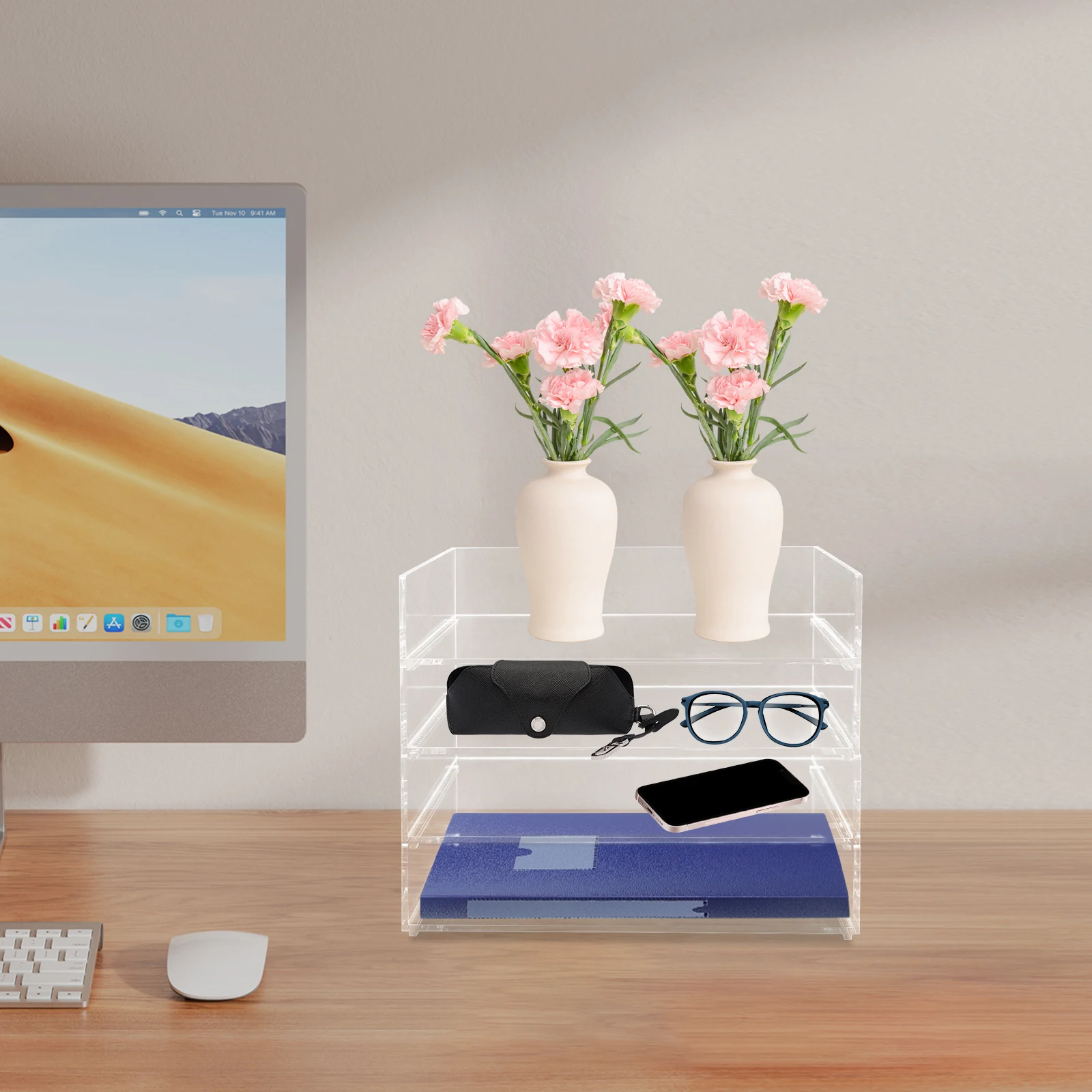 4-stufiger rechteckiger Acryl-Organizer, stapelbarer Desktop-Aufbewahrungs-Organizer – Detail 10