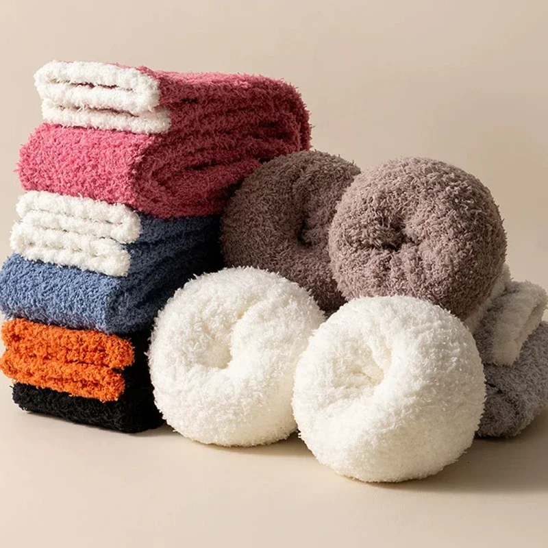 Soft Coral Fleece Knee Women Winter Warm Plush Leg Warmer Girl Solid Color Thigh High Socks Home Floor Thick Lo_voghion.com