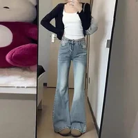 High Waist Flared Jeans Women's Summer New American Light Blue Loose Large Size Non-Matching Leggings Slimming Horse Hoof Pants