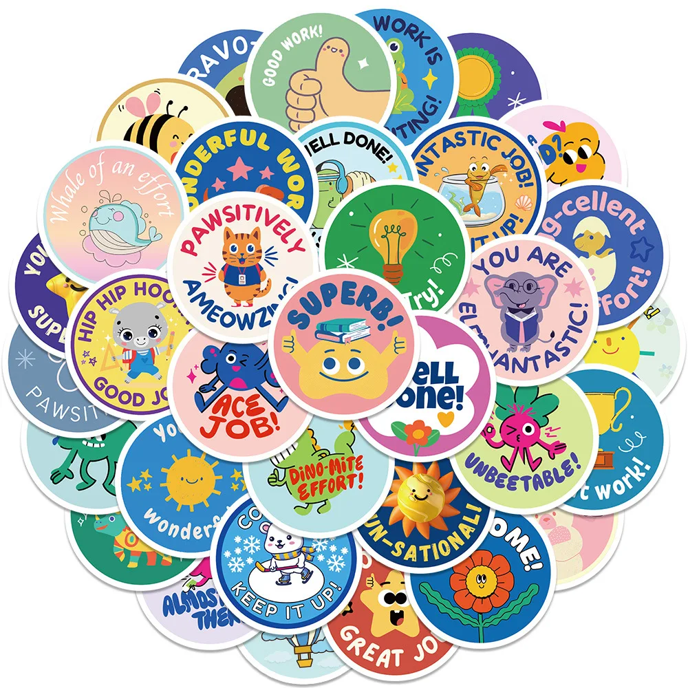 10/30/50Pcs Cartoon Kids Reward Sticker for Kids Teacher Reward Encourage Sticker Office Seal Label Animal Label