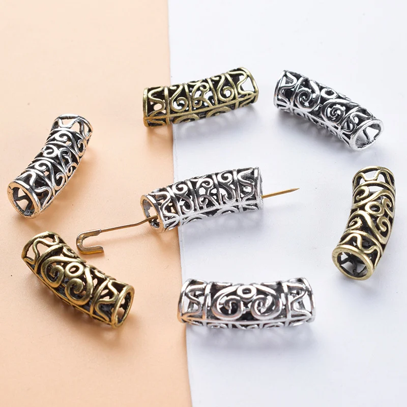 10 Stück tibetische gebogene Röhrenperlen aus Metall, lose Abstandshalter, hohle Nudel für DIY-Schmuck, Halskette, europäische Charm-Armbandherstellung – Detail 1