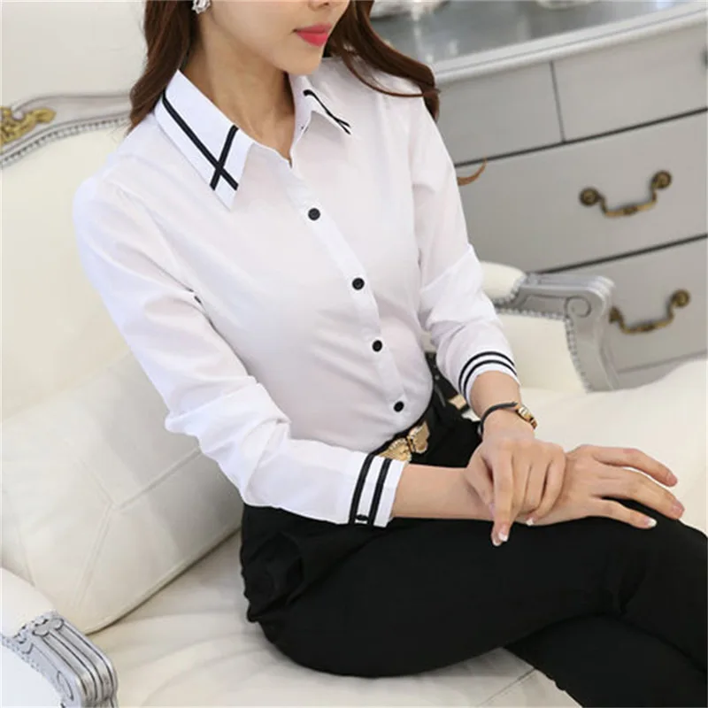 Hot Sale Womens Tops Spring 2023 Korean White Blouses Casual Long Sleeve Ladies Shirts Black Blouses Shirt Ladies Tops