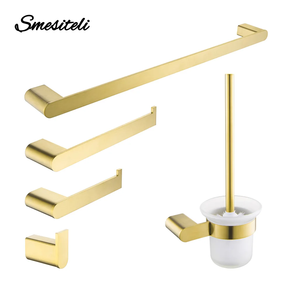 

Smesiteli Golden Bath Hardware Sets Sus304 Stainless Steel Brushed Soap Dishes Robe Hook Towel Bars Rack Bathroom Accessories