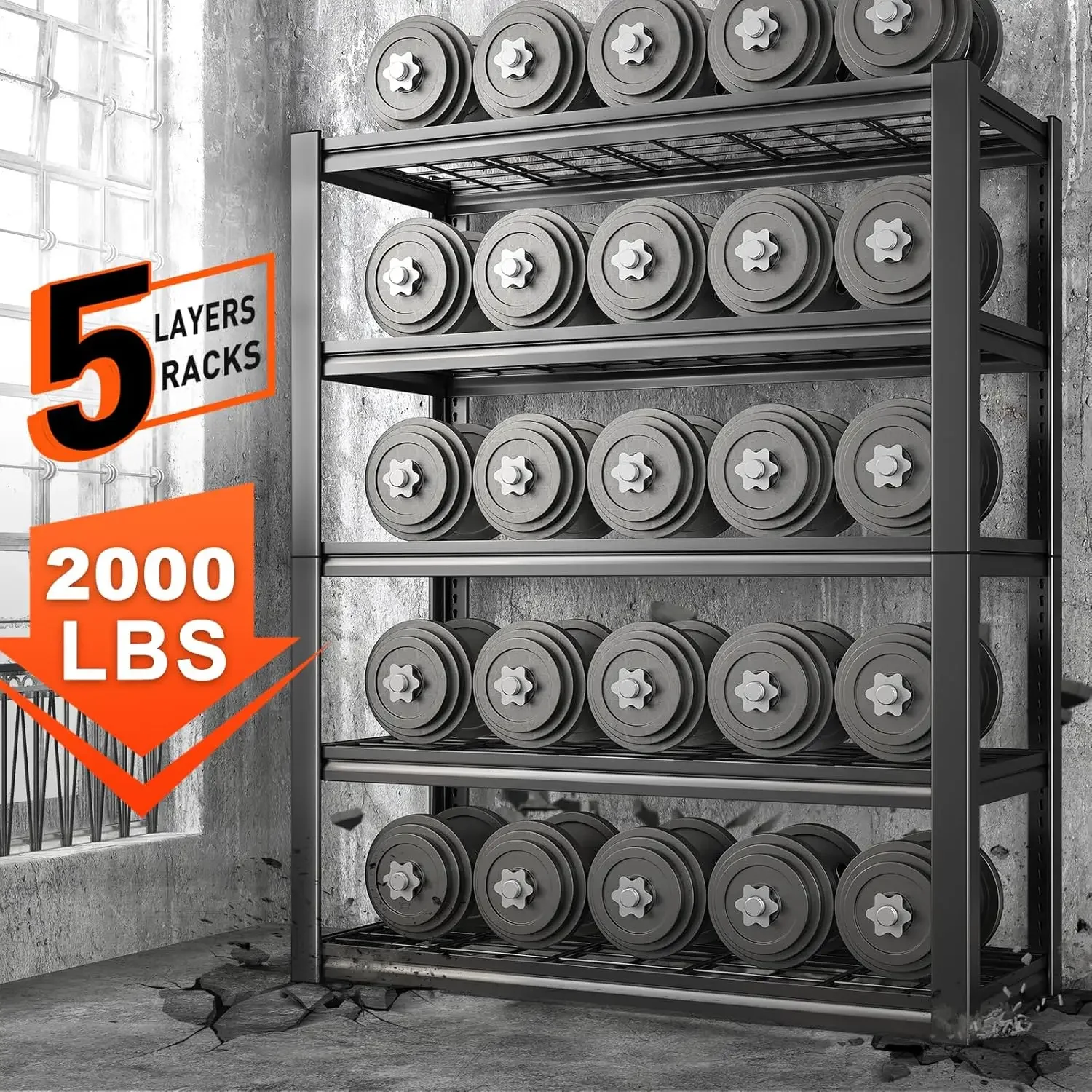40" Wide Garage Storage Shelves Heavy Duty Shelving Unit 72" Tall Garage Shelving for Storage with 5 Tier Adjustable Metal Wire 3