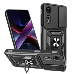 Magnetic Metal Ring Holder Shockproof Armor Case with Slide Lens Cover for ZTE nubia Focus (Black)