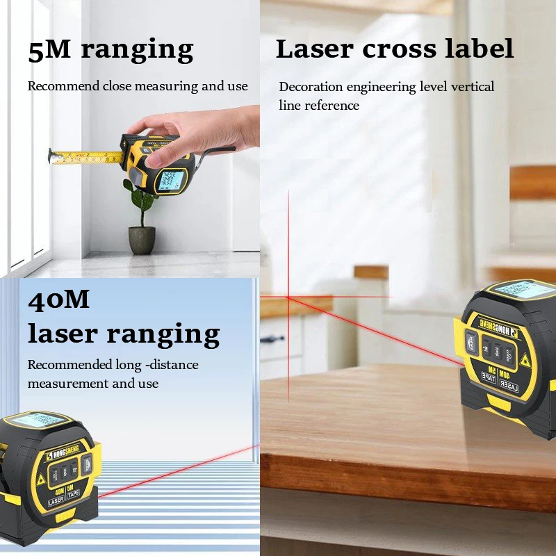Télémètre Laser 3 en 1, Mètre Ruban Laser Rechargeable avec Laser de  60M(169ft) et Ruban de 5M, Outil de Mesure Laser, LCD HD[378] - Cdiscount  Bricolage