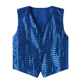 Gilet con paillettes glitterate Giacca da uomo senza maniche con bottoni Gilet Festival Festa Carnevale Danza jazz Costumi per spettacoli teatrali