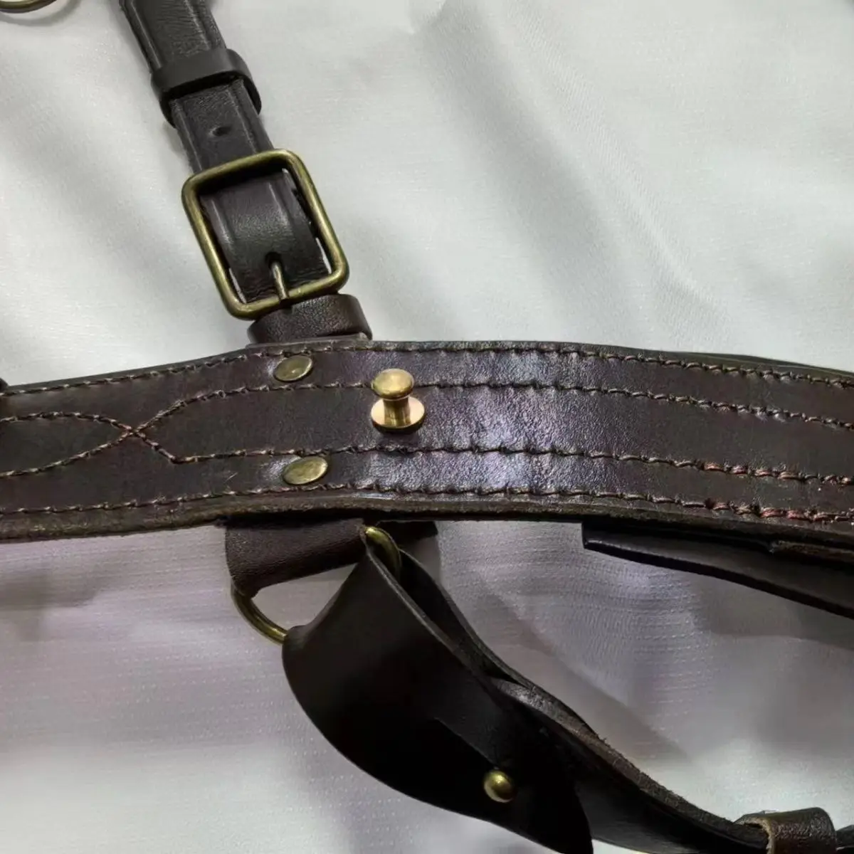 military Sam Browne Belt Shoulder Strap Brown Leather WW1 fit hole size:38-42" inch military belt