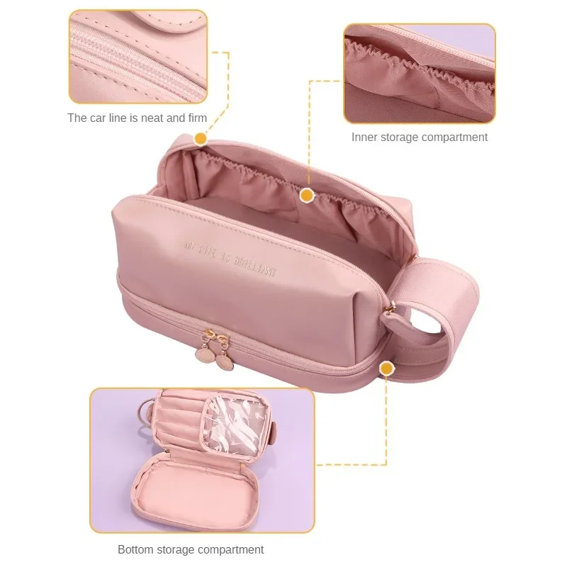 Cosmetic Bags for Women Elegant PU Leather Make Up Pouch Travel Toiletries Organizer Storage Hangbag Korean Carry-on Makeup Tote