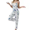 Women pajamas plus size pajamas set 2 piece short vest + trouser - White and Blue