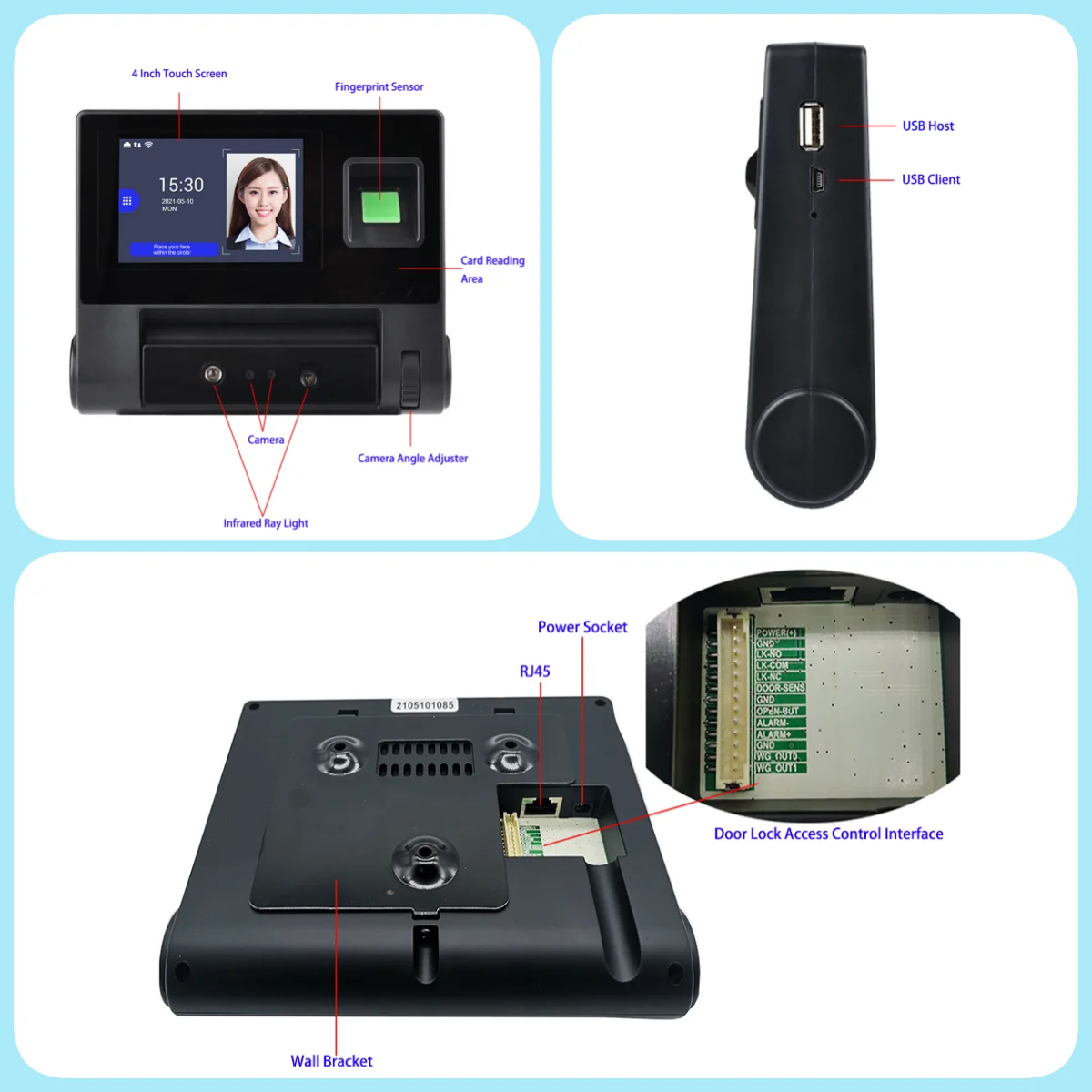 WiFi Face Time Attendance and Access control Empolyee Time Record System Tcp/ip Face and Fingerprint Clock fingerprint attendance machine facial recognition clock