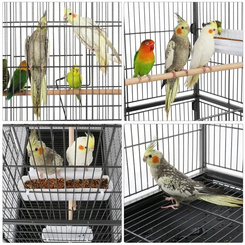 Metal 52" Large Rolling Bird Cage with 3 Perches and 4 Feeders, 4