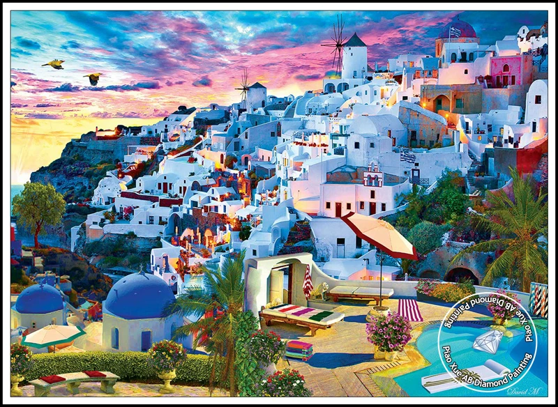 Finished Diamond Painting: Beautiful Santorini Greece 