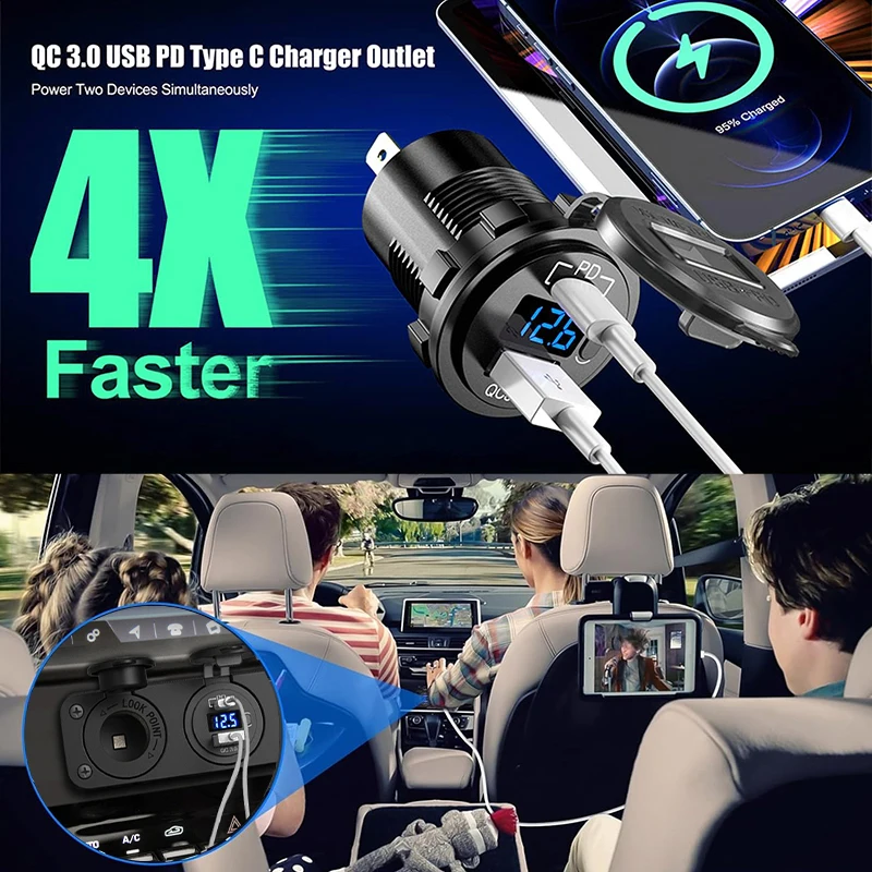 12V USB ܼƮ ؾ г PD  C QC3.0 USB Ʈ LED а  ġִ     