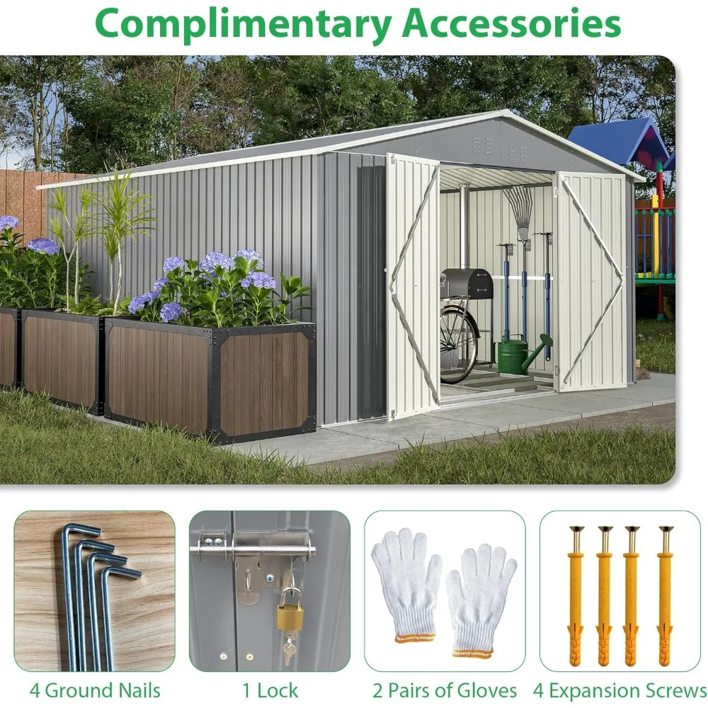 Large Outdoor Storage Shed, Metal Galvanized Steel Garden Shed with Floor Frame 4