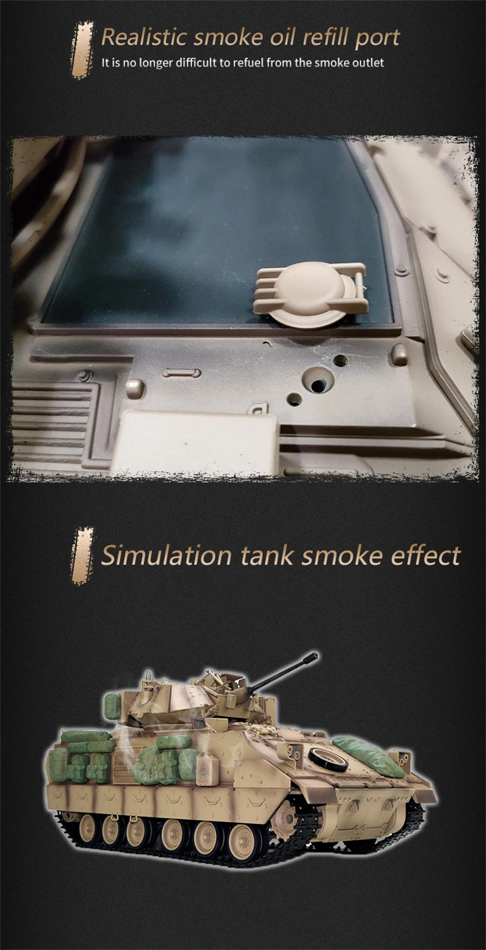 COOLBANK Model Bladeli M2A2 1/16 2.4G RC Main Battle Tank Smoke Sound Recoil Shooting LED Light Simulated Vehicles Models RTR Toys