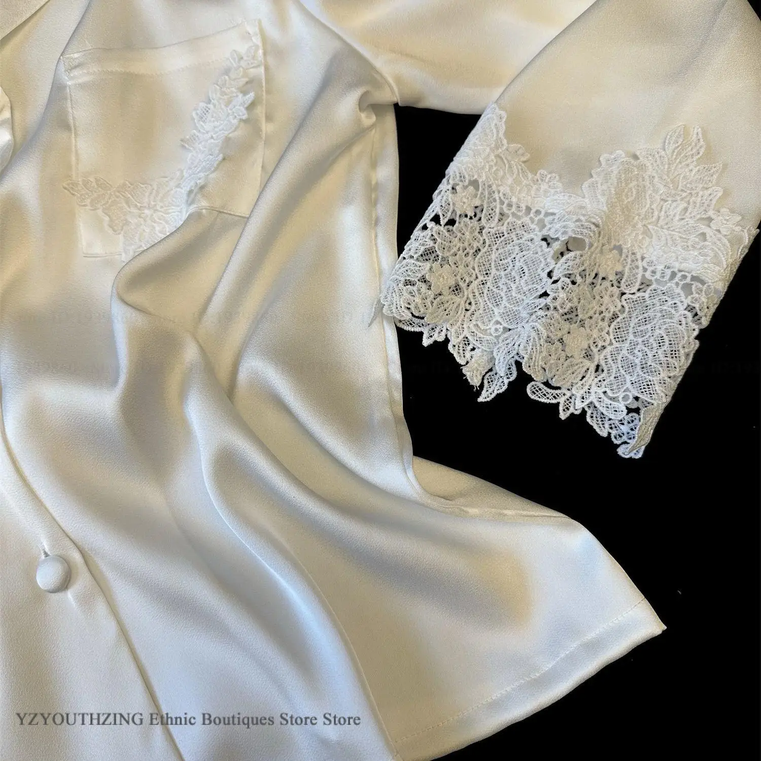 طقم بيجاما ساتان دانتيل أبيض عرائس