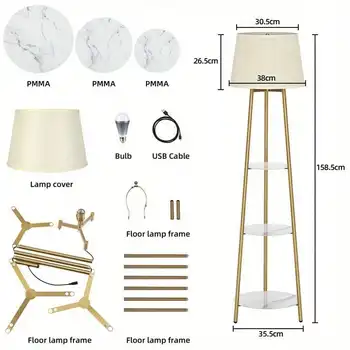 Modern Shelf Floor Lamp With 3 Levels Shelf Light, Medieval Lamp, Medieval Floor Lamp With Remote Control 3