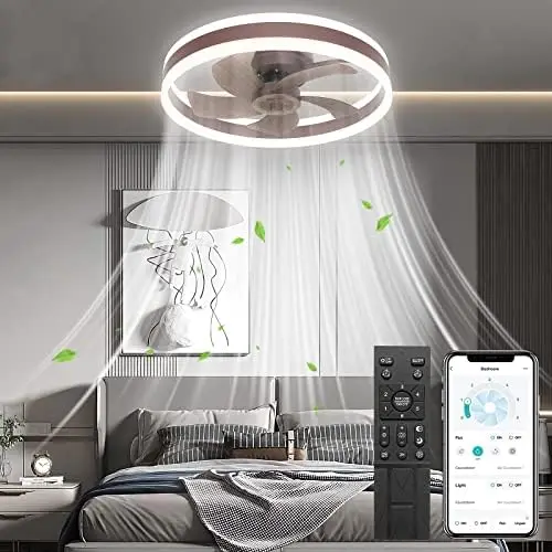 

20'' Ceiling Fans with Lights Remote and APP Control, Low Profile Semi Flush Mount with Quiet Reversible DC Motor/LED M Living