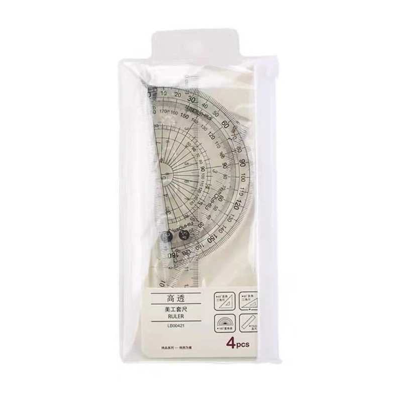 Plastic-Clear-Ruler-Math-Set-Includes-Protractor-Rulers-Straight-Ruler ...