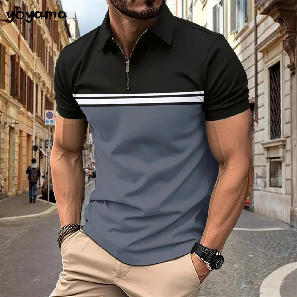 Simple Stripe Print Men's Clothing Fashion 3D Print T-shirts for Men Summer Breathable Men's Short Sleeve Polo Casual Loose Tops 12 S9a410d7949c94d7e9714296604592185a