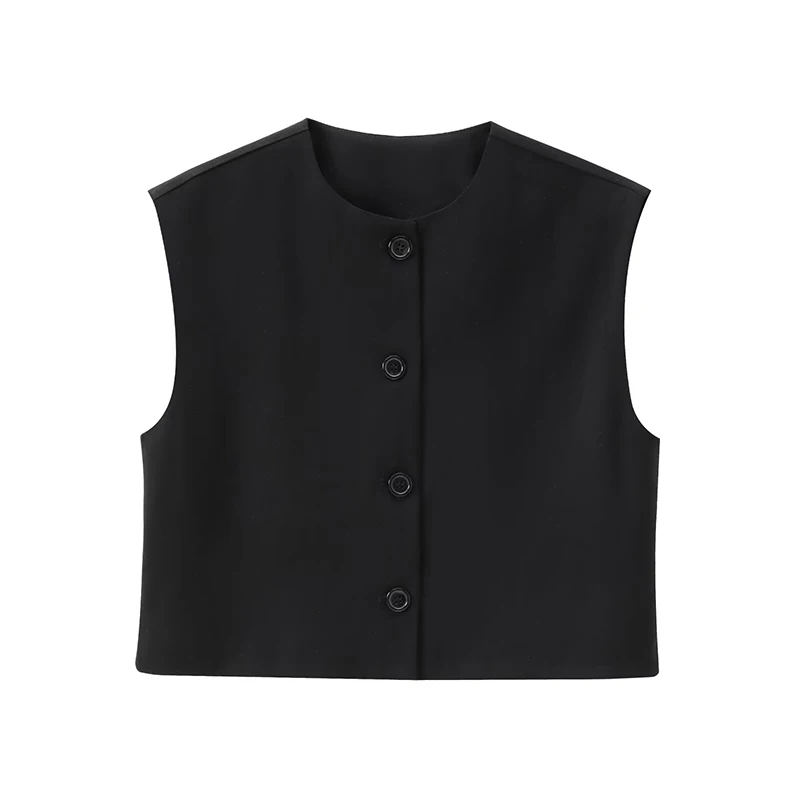 Willshela Women Fashion Solid Single Breasted Waistcoats Vest Vintage O-Neck Sleeveless Jackets Female Chic Lady Tank Tops 4