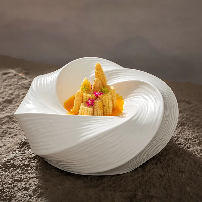 10 Inches Dinner Plate White Personalized Shaped Irregular Disc Ceramic Cold Dishes Plates Hotel Ambiance Distinctive Tableware