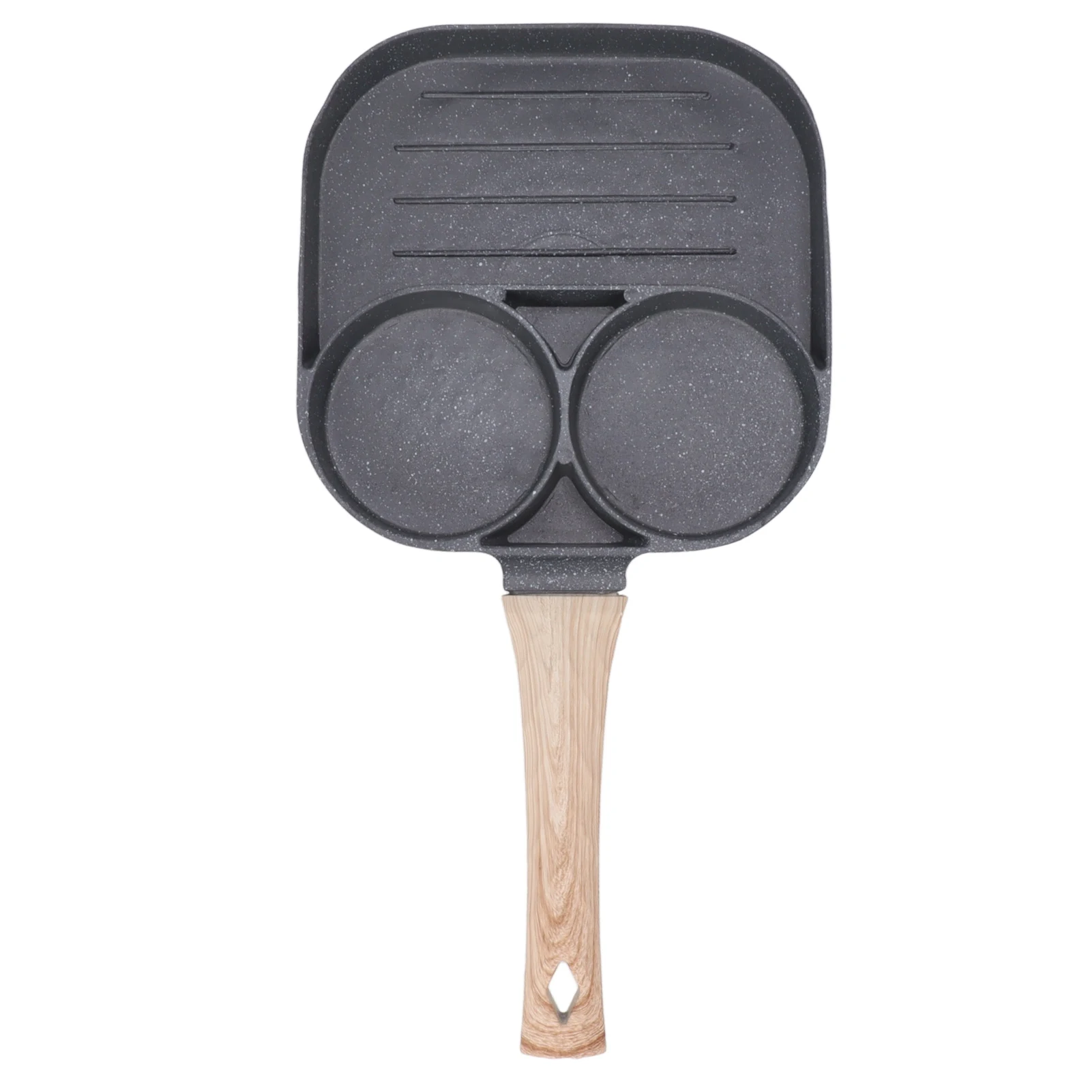 Fried Egg Pan Scratch Resistant Breakfast Cooking Pan Easy Cleaning Stick Proof 2 Round Cup Wooden Handle for Induction Stove 4