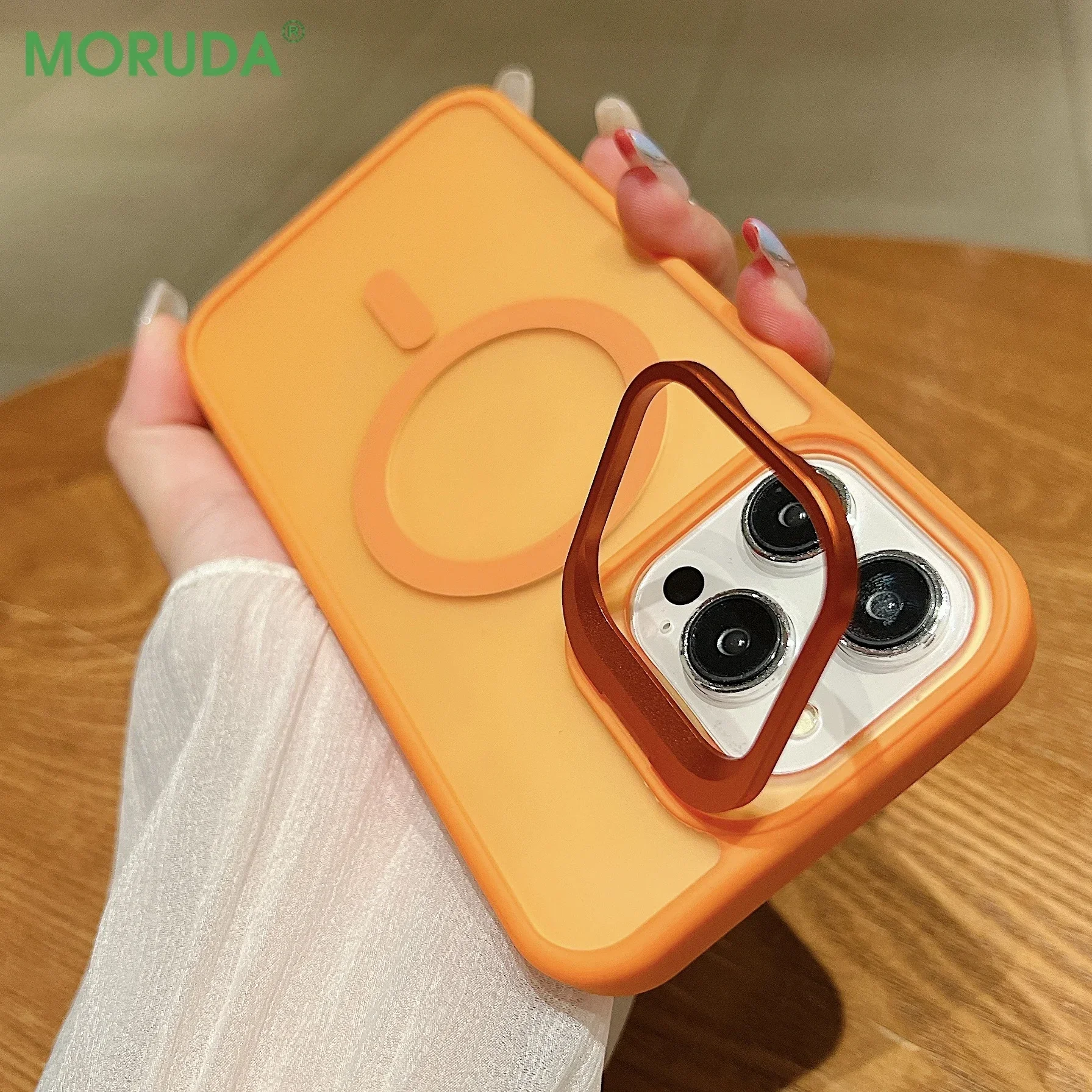 Premium Magnetic Wireless Charging Matte Phone Case with Metal Flip Lens Bracket and Magsafe Compatibility