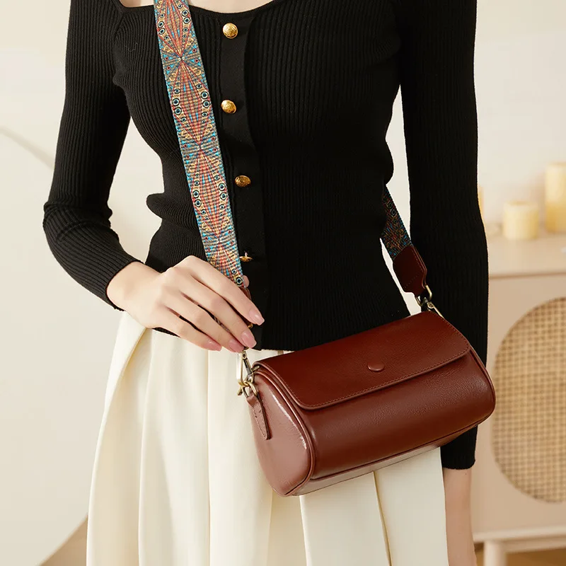 

Женская сумка-подушка из воловьей кожи, сумка через плечо, сумка из натуральной кожи для женщин, тканый ремень, ретро, универсальная сумка 2023