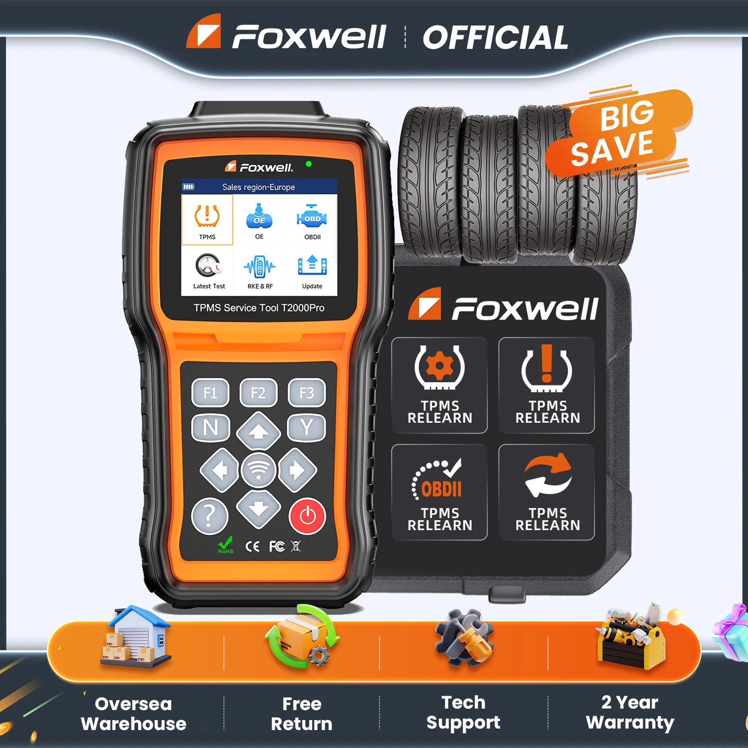FOXWELL T2000 PRO Auto Tire Pressure Tool Reset TPMS Relearn