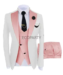 (Jacket+Vest+Pants) Men's Groom Wedding Dress Plaid Formal Suits Set Men Fashion Casual Business Suit Three-piece Blazers XS-5XL