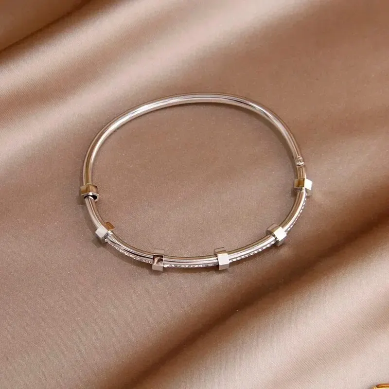 Zirconia bangle Round Cubic Zirconia Bangles For Women Men Stainless Steel Crystal Bangle Party Jewelry