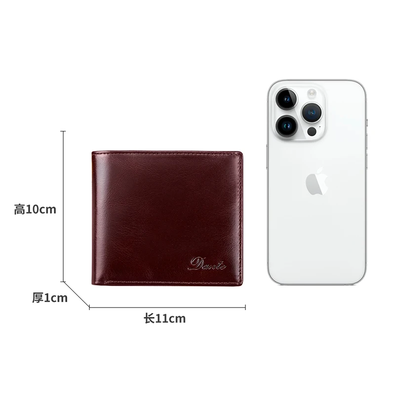 Dante RFID Anti-theft Brush Short Clips Men's Leather Wallets Oil Wax 100% Head Layer Cowhide Casual Vertical Purse Money Bag